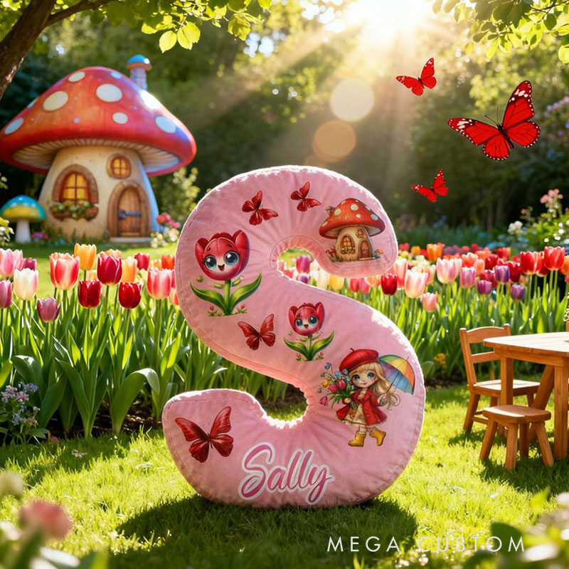 Personalized Initial Pillow Garden Flower Pattern Custom Name Pillow for Girls Gardening Lovers Gift 