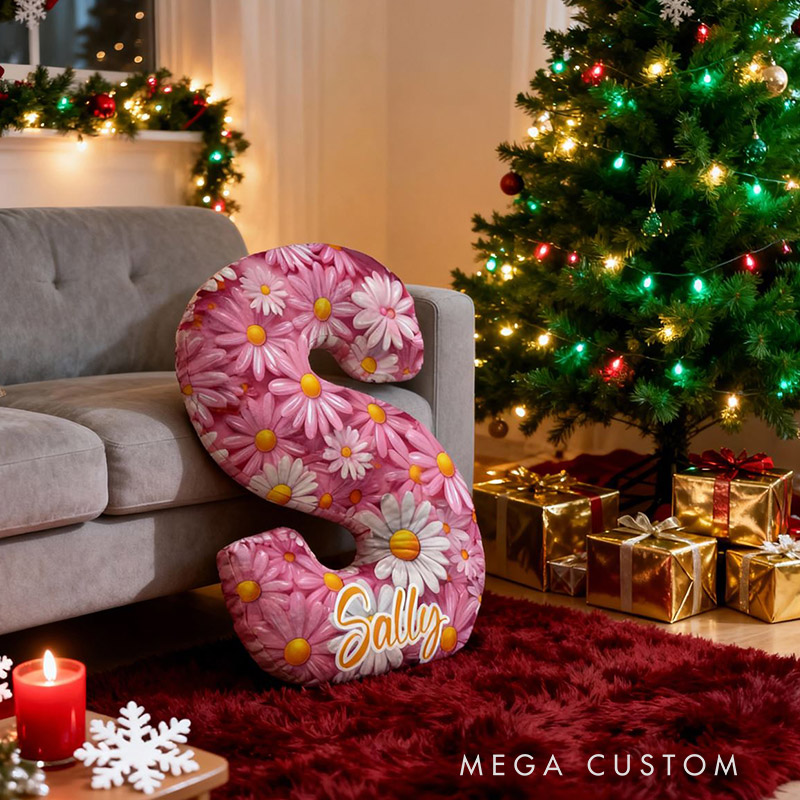 Personalized Initial Pillow Graphic 3D Floral Print Custom Name Pillow for Girls Gardening Lovers Gift 