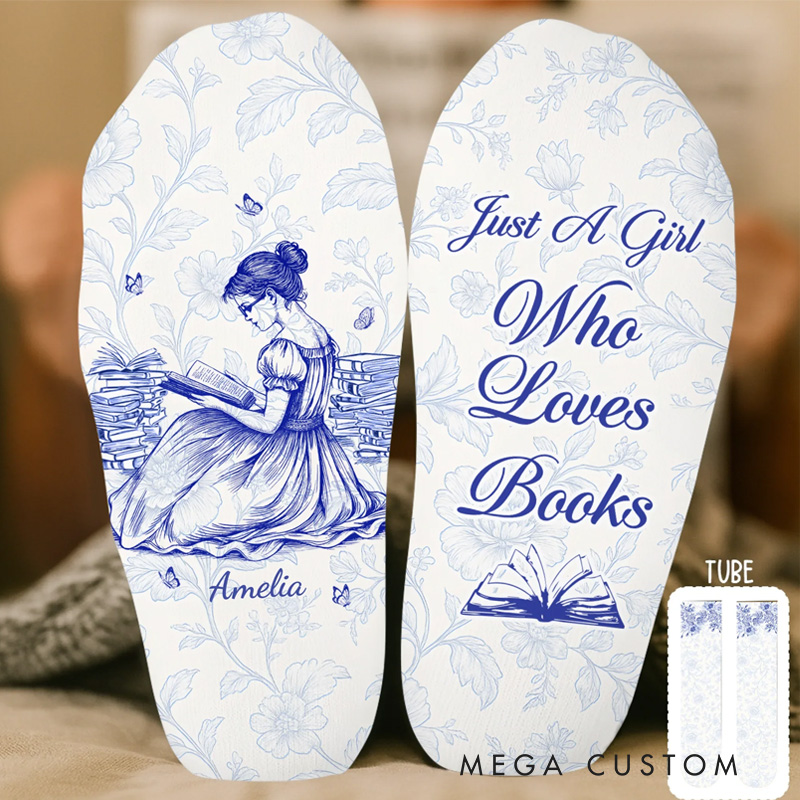Personalized Just a Girl Who Love Book Socks with Name Custom Gifts For Book Lovers Bookworms Readers Bookish 