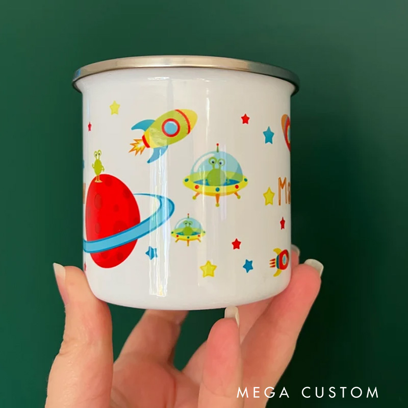 Personalised Kids Space Themed Personalised Enamel Mug Boys Birthday Gift Idea Kids Christmas Gift Idea
