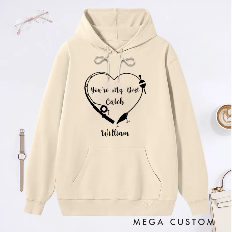 Personalized Fishing Hoodie You’re My Best Catch Design Custom Name Romantic Gift for Anglers Couples and Outdoor Adventures