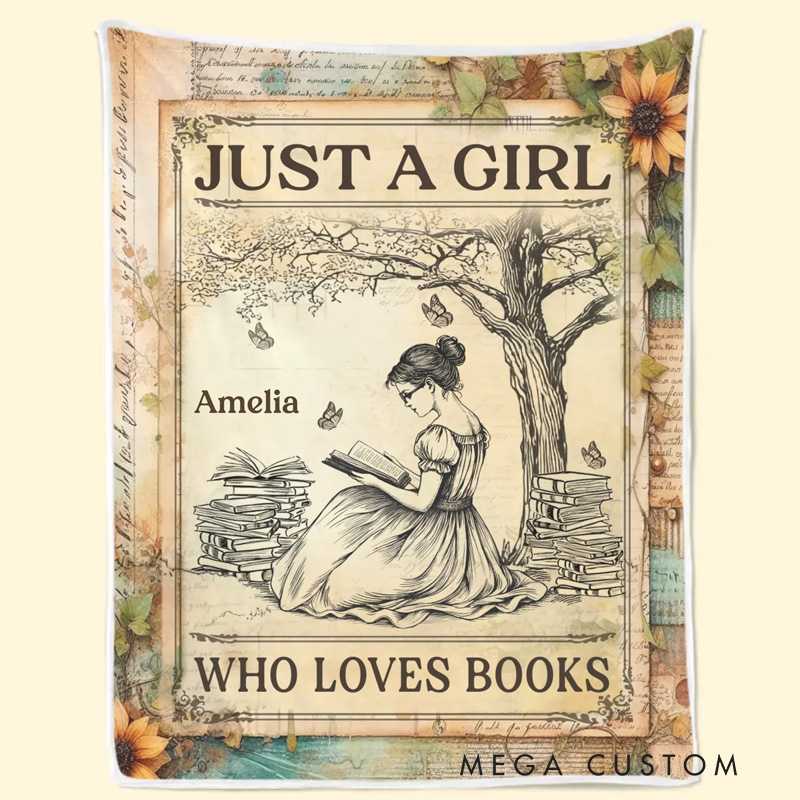 Personalized Just a Girl Who Loves Books Soft Throw Blanket with Name Book Lover Blanket Reader Birthday Gift for Women Girl Bookish Bookworm