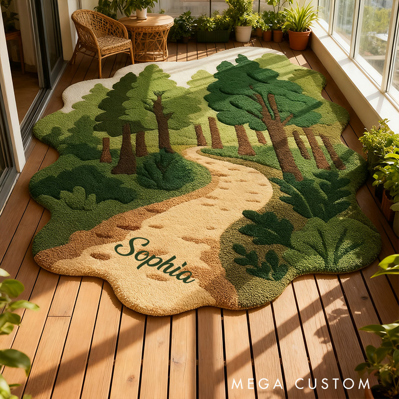 Personalized Forest Path Tufted Rug Nature Scenic Carpet for Living Room & Hall Large Custom Sizes Outdoor Lovers Gift