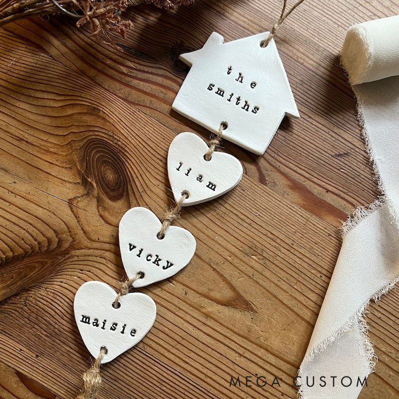 Personalized Our Family Clay Wall Hanging Family Wall Hanger Our Family Tree Hearts Housewarming Gift Sign Clay Gift Hanging Hearts