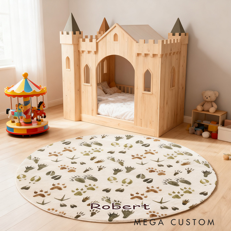 Personalized Animal Tracks Rug Woodland Nursery Decor Forest Round Rug Kids Play Room into the Wood Nursery Outdoor Lovers Gift