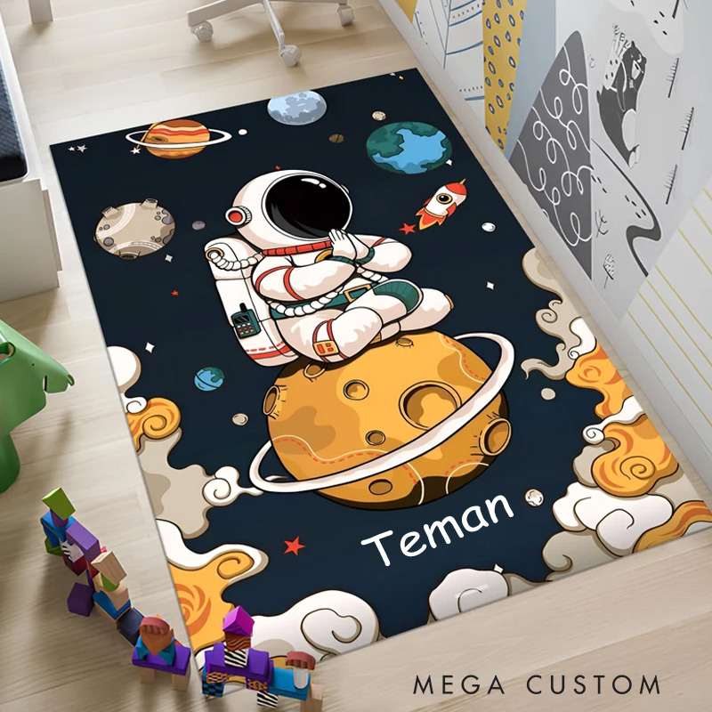 Personalized Astronaut Rug Space Rug Cute Space Decor Custom Kids Rug Gift for Kids Astronomy Enthusiasts