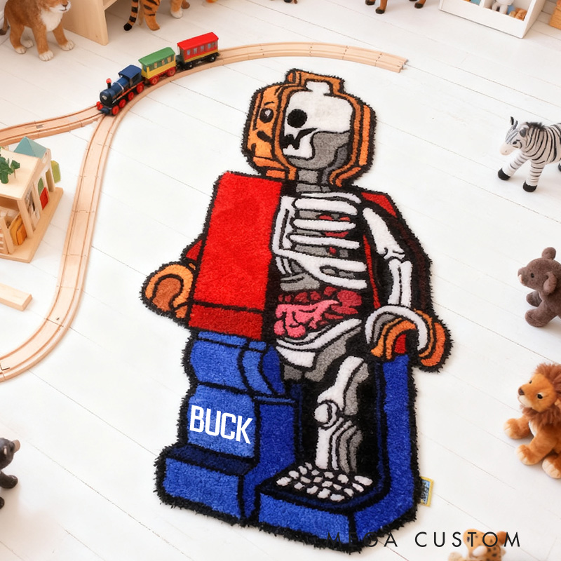 Personalized Anatomical Toy Figure Rug Mini-Fig Skeleton Rug Home Decor Gift for Kids