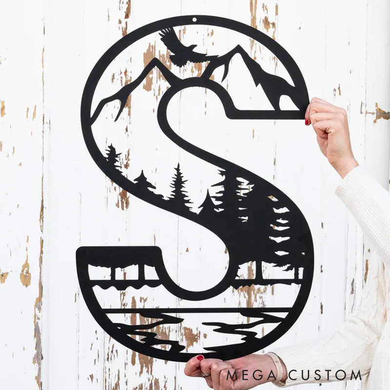 Personalized Metal Letter Outdoor Monogram Mountain Wall Decor Nature Wall Art Custom Camper Decor Home Decor Outdoor Lovers Gift