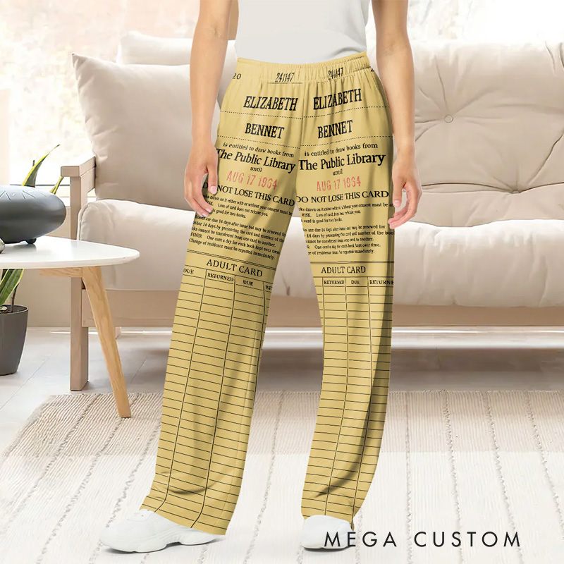Personalized Library Card Pajamas Pants Book Lover Sleep Pants for Book Lover Bookish Bookworm Librarian Christmas Gifts
