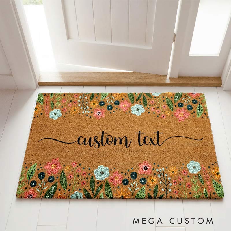 Personalized Wildflowers Welcome Doormat Colorful Floral Doormat for Garden Lovers
