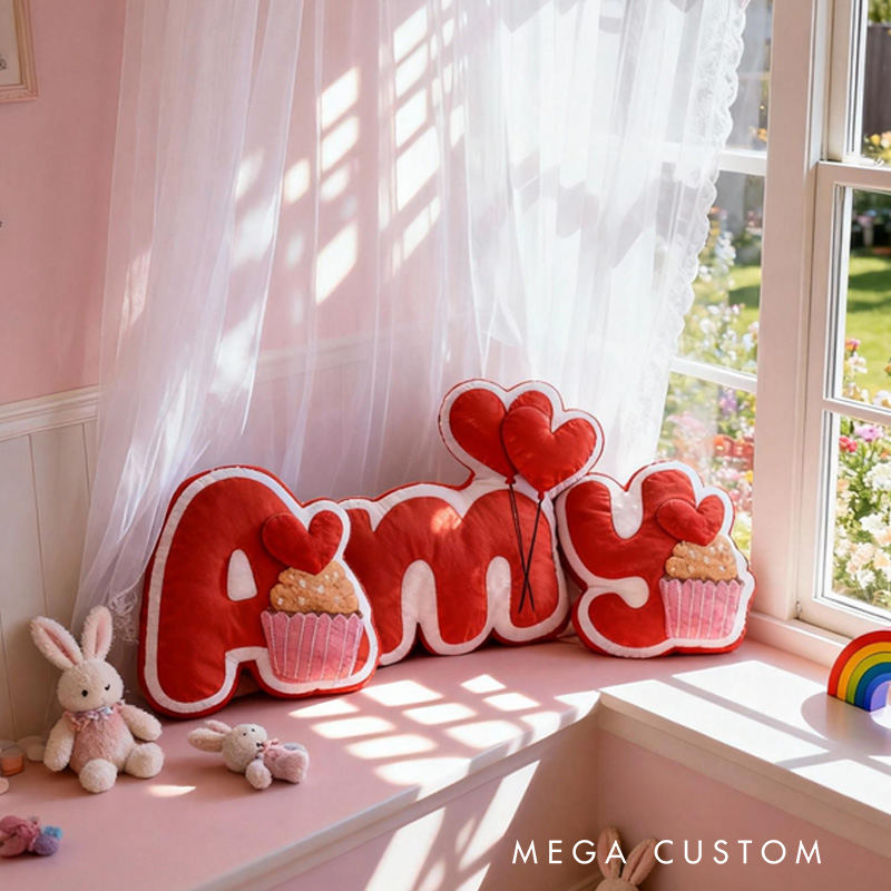 Personalized Heart Letter Pillow Throw Pillow with Name Graphic 3D Print Cookie Pillow for Kids Girl Baker Valentines Day Gifts Living Room Decor