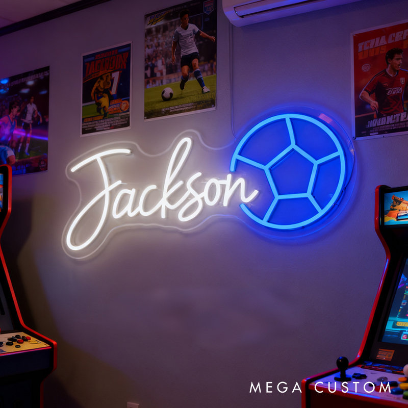 Personalized Soccer Neon Sign with Custom Name for Sports Fans and Kids’ Rooms