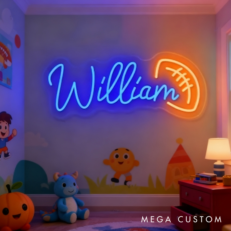 Personalized Football Neon Sign with Custom Name for Bedrooms or Game Rooms
