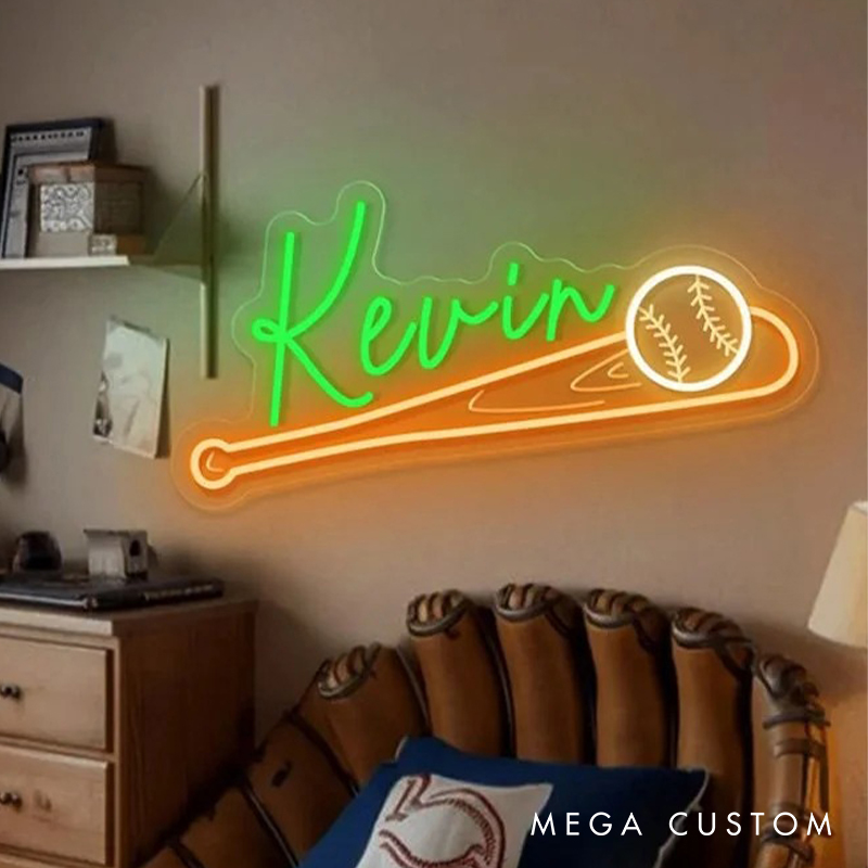 Personalized Baseball Neon Sign with Custom Name and Bat Design for Baseball Enthusiasts and Game Rooms