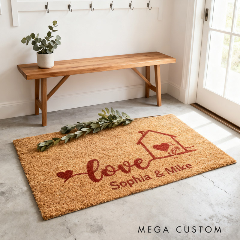 Personalized Welcome Doormat Custom Coir Mat with Name for Couple Valentine's Day gifts Housewarming Gift 