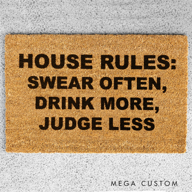 Personalized Funny Custom Text House Rules Doormat for Home Entrance or Party Host Gift