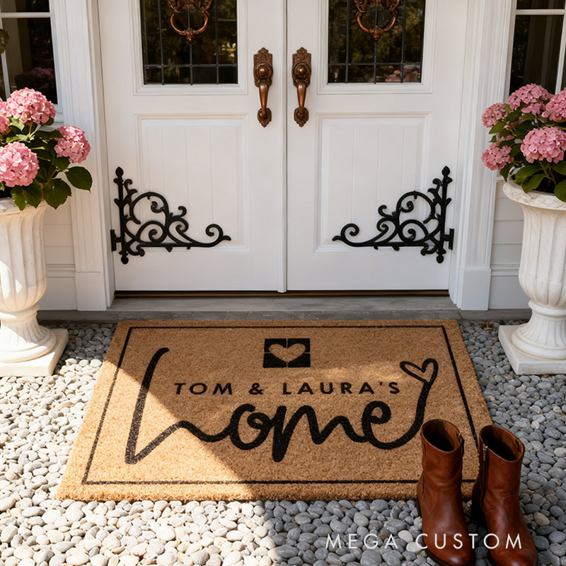 Personalized New Home Welcome Doormat Custom Coir Mat with Name for Couple Valentine's Day gifts Housewarming Gift 
