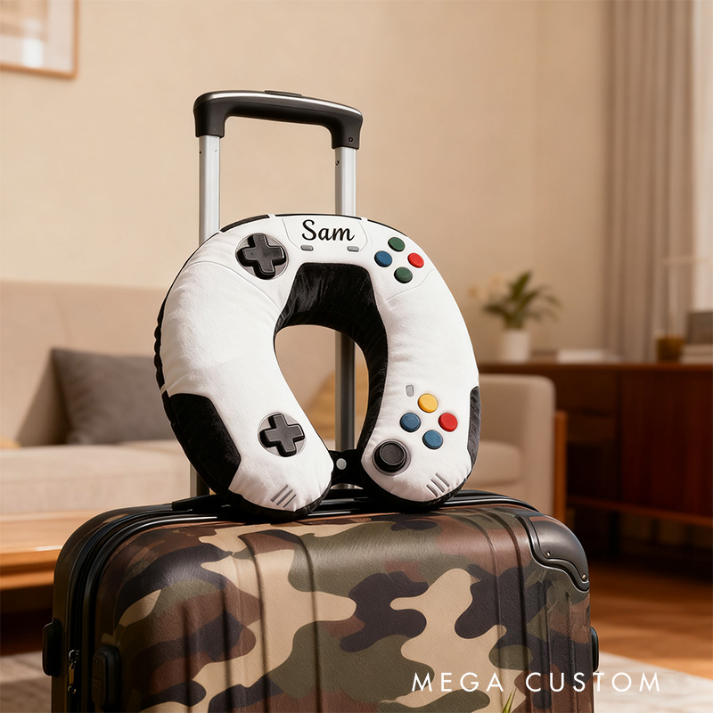 Personalized Graphic 3D Print Game Controller U-Shaped Pillow with Custom Name for Game Lovers Travel Neck Pillow Christmas Gift for Kids