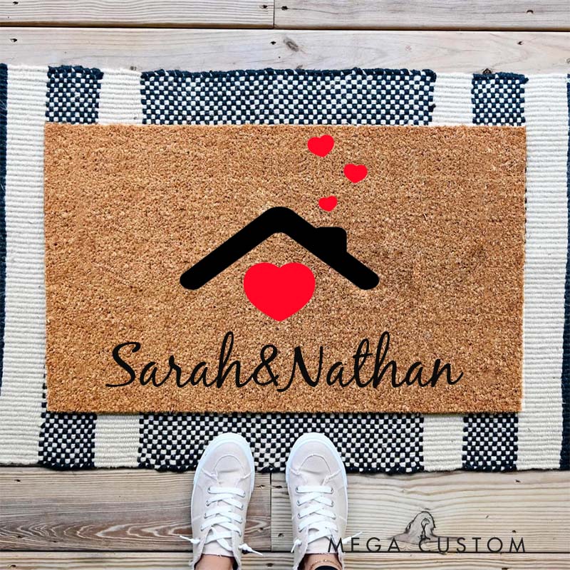 Personalized Heart Design Doormat Custom Welcome Mat Durable Coir Rug Decorative Accent For Entryways Porches Or Housewarming And Couple Gifts