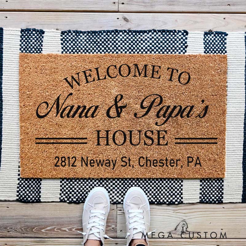 Personalized Welcome To Nana & Papa's House Doormat Custom Durable Coir Rug Decorative Accent For Entryways Porches Or Unique Housewarming Gifts