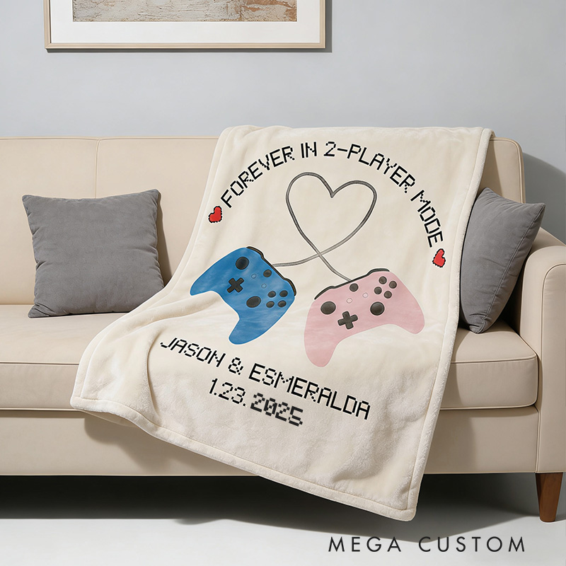Personalized Forever in 2 Player Mode Blanket Gamer Couple Blanket Couple Gaming Gift Video Game Anniversary Gift for Geek Lover