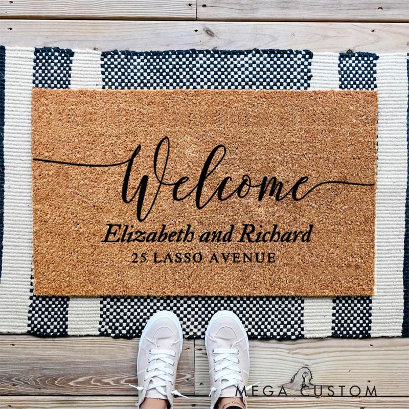 Personalized Welcome Doormat Custom Coir Mat with Name for Couple Valentine's Day gifts Housewarming Gift 