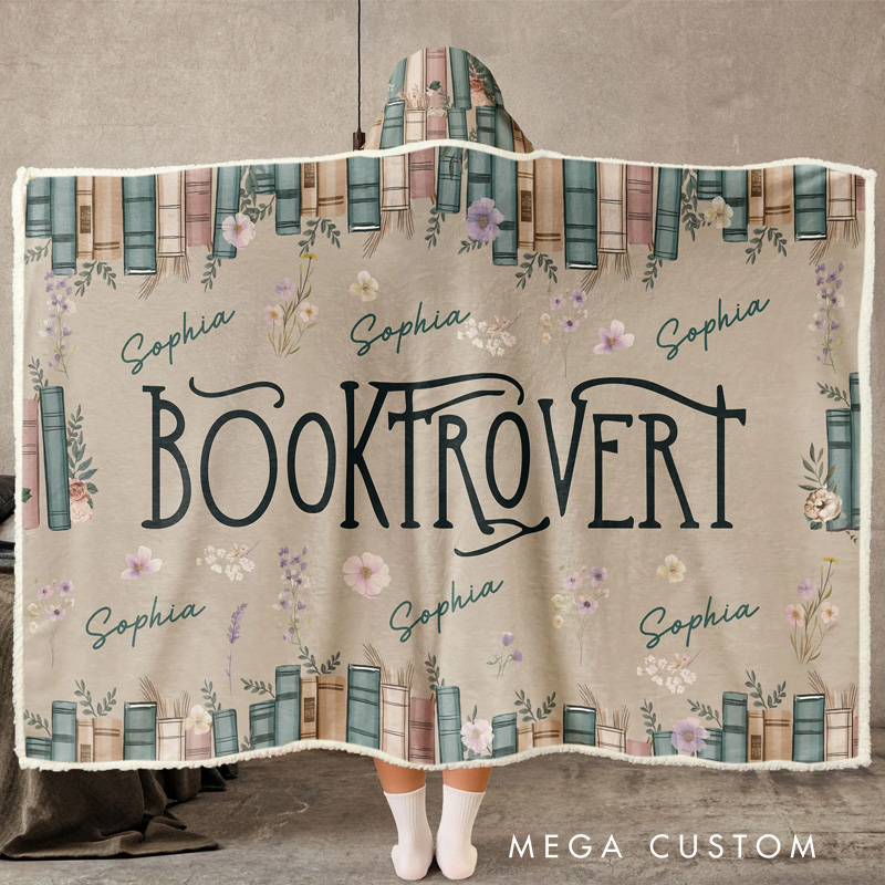 Personalized Booktrovert Blanket Hoodie Custom Wearable Blanket Hoodie with Name for Book Lovers Bookworm Birthday Gift for Bookworm