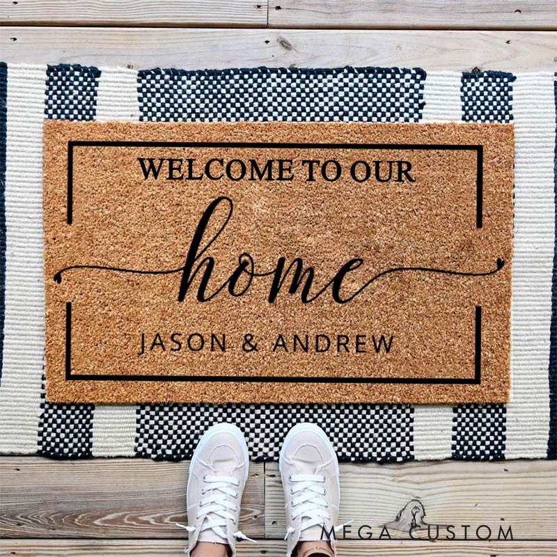Personalized Welcome Doormat Outdoor Indoor Mat Custom Coir Mat with Name for Couple Valentine's Day gifts Housewarming Gift 