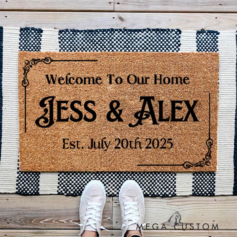 Personalized Welcome Doormat Outdoor Indoor Mat Custom Coir Mat with Name for Couple Housewarming Gift 