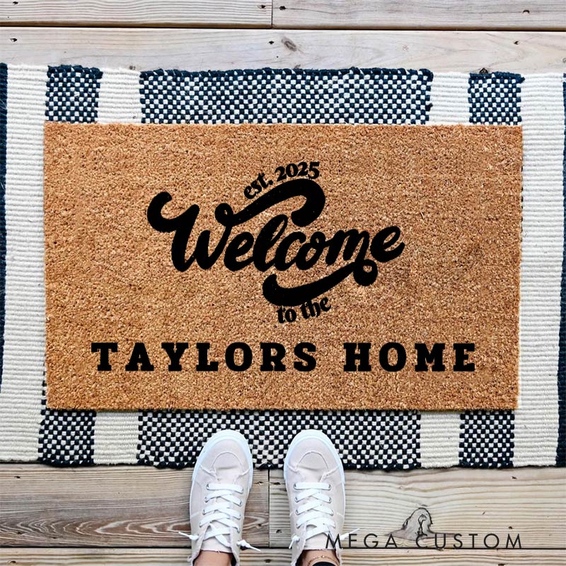 Personalized Welcome Doormat Custom Modern Mat with Name for Couple Valentine's Day gifts Housewarming Gift 