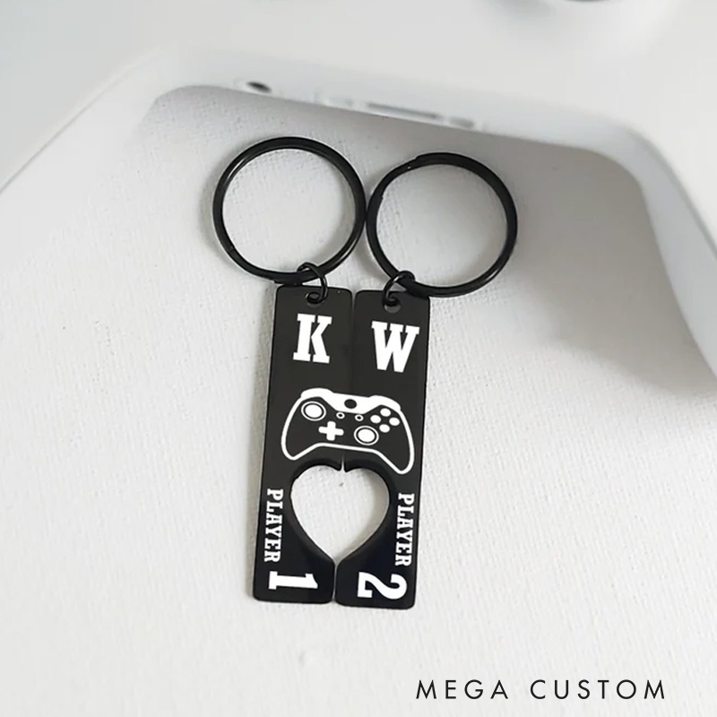 Personalized Custom Couples Keychains Funny Keychain Anniversary Gift for Boyfriend Valentines Day Gift for Him Geek Gamer Lover Gifts