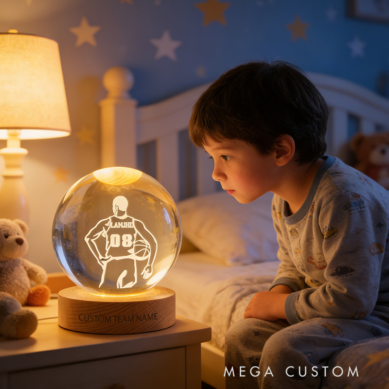 Personalized 3D Basketball Crystal Keepsake with LED Base for Players, Teams, and Fans