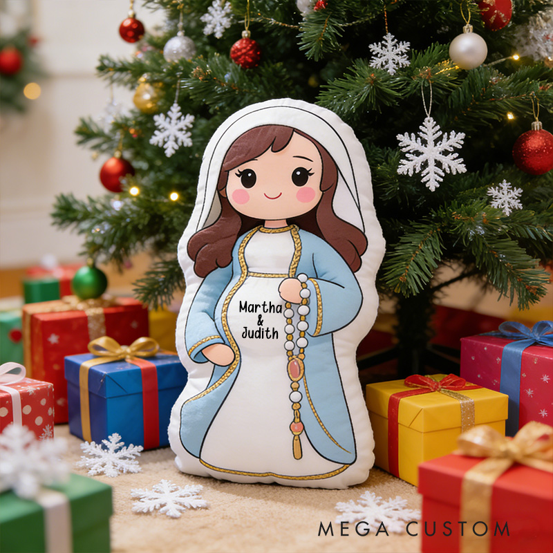 Personalized Pregnant Virgin Mary Pillow with Custom Name Home Decor Catholic Gift for Expectant Mother Our Lady of Expectation Doll Graphic 3D Print