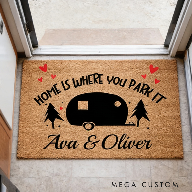 Personalized Home Is Where You Park It Custom Camping Mat Custom Camper Decor Camping Gift for Couple