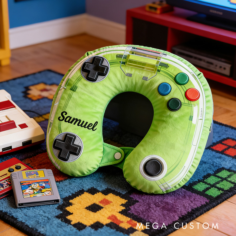Personalized Neon Controller Graphic 3D Print Game Controller U-Shaped Pillow for Game Lovers Travel Neck Pillow Christmas Gift for Kids