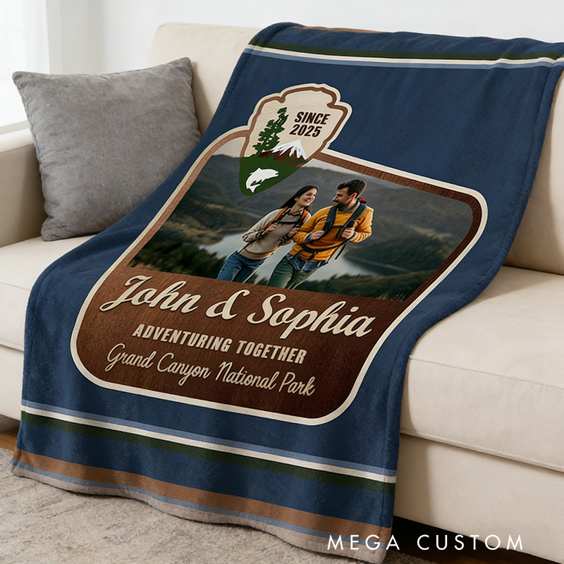 Personalized Adventure Blanket Custom Photo Blanket for Couple National Park Adventure Blanket Nature Blanket Camping Hiking Gift Valentine’s Day Gift