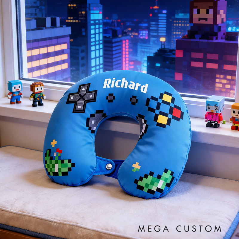 Personalized Pixel Style Game Controller Graphic 3D Print Game Controller U-Shaped Pillow for Game Lovers Travel Neck Pillow Christmas Gift for Kids