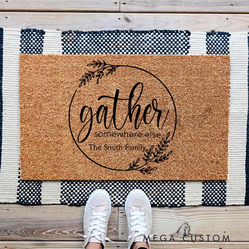 Personalized Gather Somewhere Else Doormat Custom Family Name Design Durable Coir Rug Decorative Accent For Entryways Porches Or Housewarming Gifts
