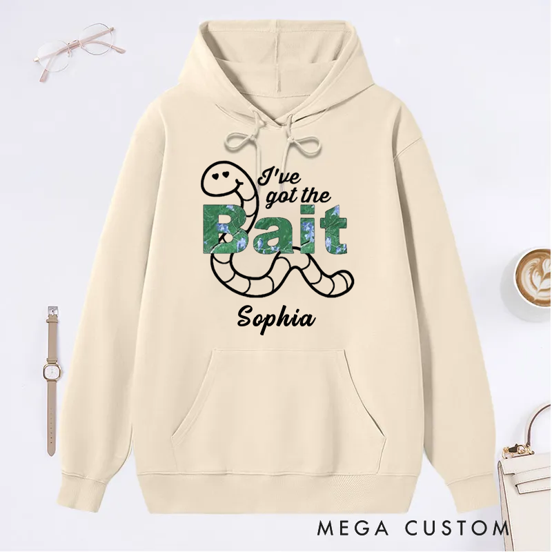 Personalized Fishing Couple Hoodies I’ve Got the Bait or HookDesign Custom Name Romantic Gift for Fishing Lovers Husband Wife Couples