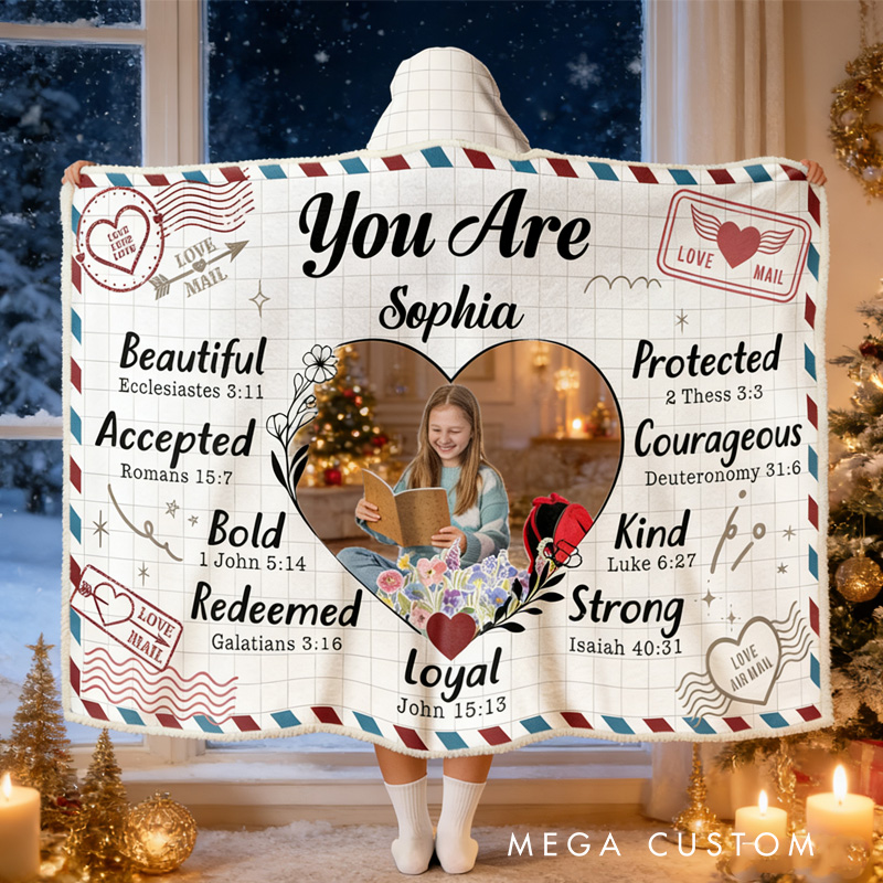 Personalized You are Beautiful and Kind Blanket Hoodie Custom Photo Wearable Blanket Hoodie with Name for Book Lovers Bookworm Birthday Gift