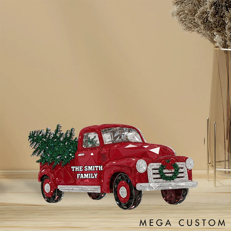 Personalized Family Custom Shaped Acrylic Plaque Crystal Red Truck Merry Christmas Gift for Family