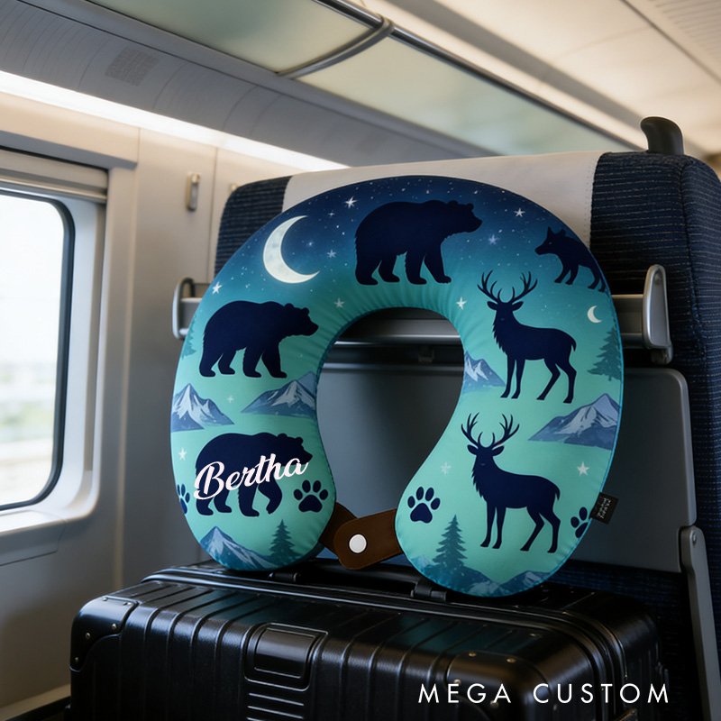 Personalized Wilderness Travel U-Shaped Pillow with Custom Name for Outdoor Wildlife and Adventure Lovers Gift for Kids