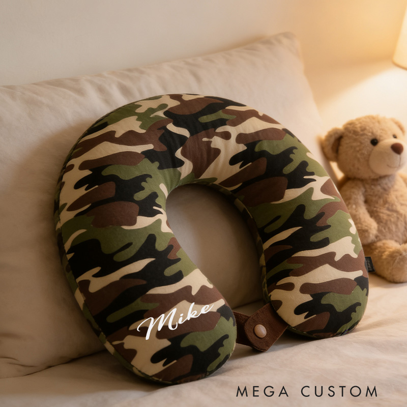 Personalized Camouflage Travel Neck Pillow Outdoor Hunting Lover Pillow with Custom Name for Outdoor Adventure Lovers Gift for Kids