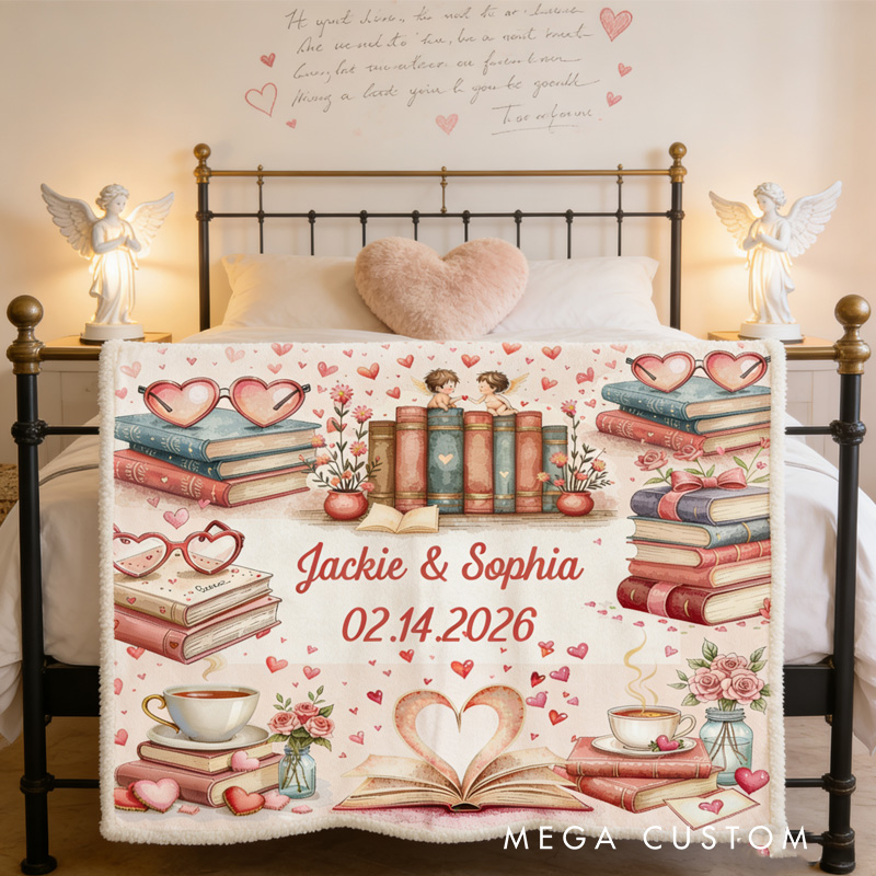 Personalized Pink Book Blanket Hoodie Custom Cupid Wearable Blanket Hoodie with Name for Book Lovers Bookworm Valentine's Day Gift