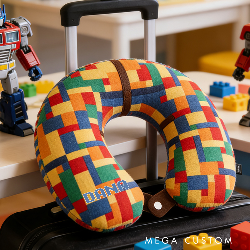 Personalized Colorful Colored Building Blocks Travel U-Shaped Pillow for Children Pillow Game Lover Geek Gift