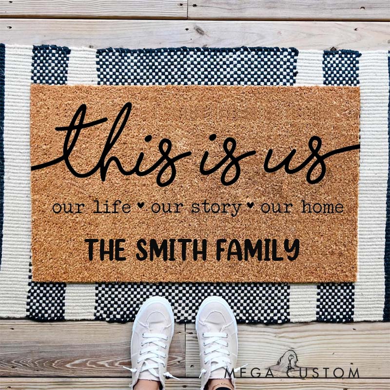 Personalized This Is Us Doormat for New Home Custom Family Welcome Mat Perfect Housewarming Gift for Entryway Decor Durable Indoor Outdoor Floor Rug
