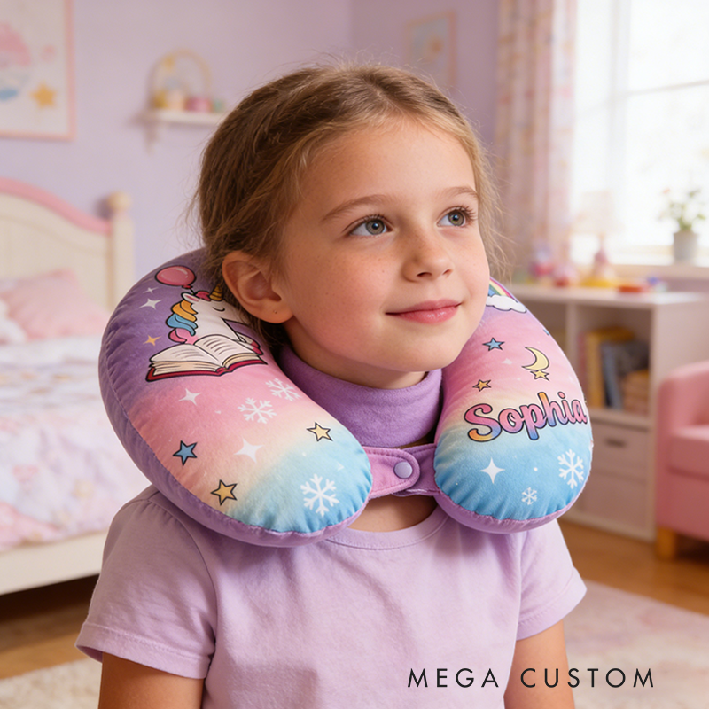 Personalized Gradient Neck Pillow withCustom Name for Magic Lovers Travel Neck Pillow Christmas Gift for Kids