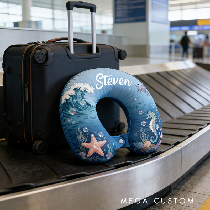 Personalized Ocean Themed Christmas Gift Neck Pillow with Custom Name for Magic Lovers Travel Neck Pillow Christmas Gift for Kids