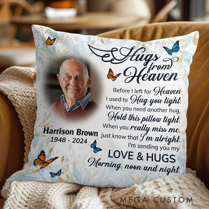 Personalized Memorial Photo Pillow Custom Double-Sided Printed  Throw Pillows Hugs From Heaven Remembrance Gift for Loss of Loved One