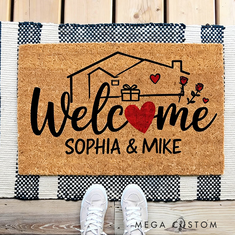 Personalized Sweet Home Doormat Custom Welcome Mat with Name for Couple Valentine's Day Gifts Housewarming Gift